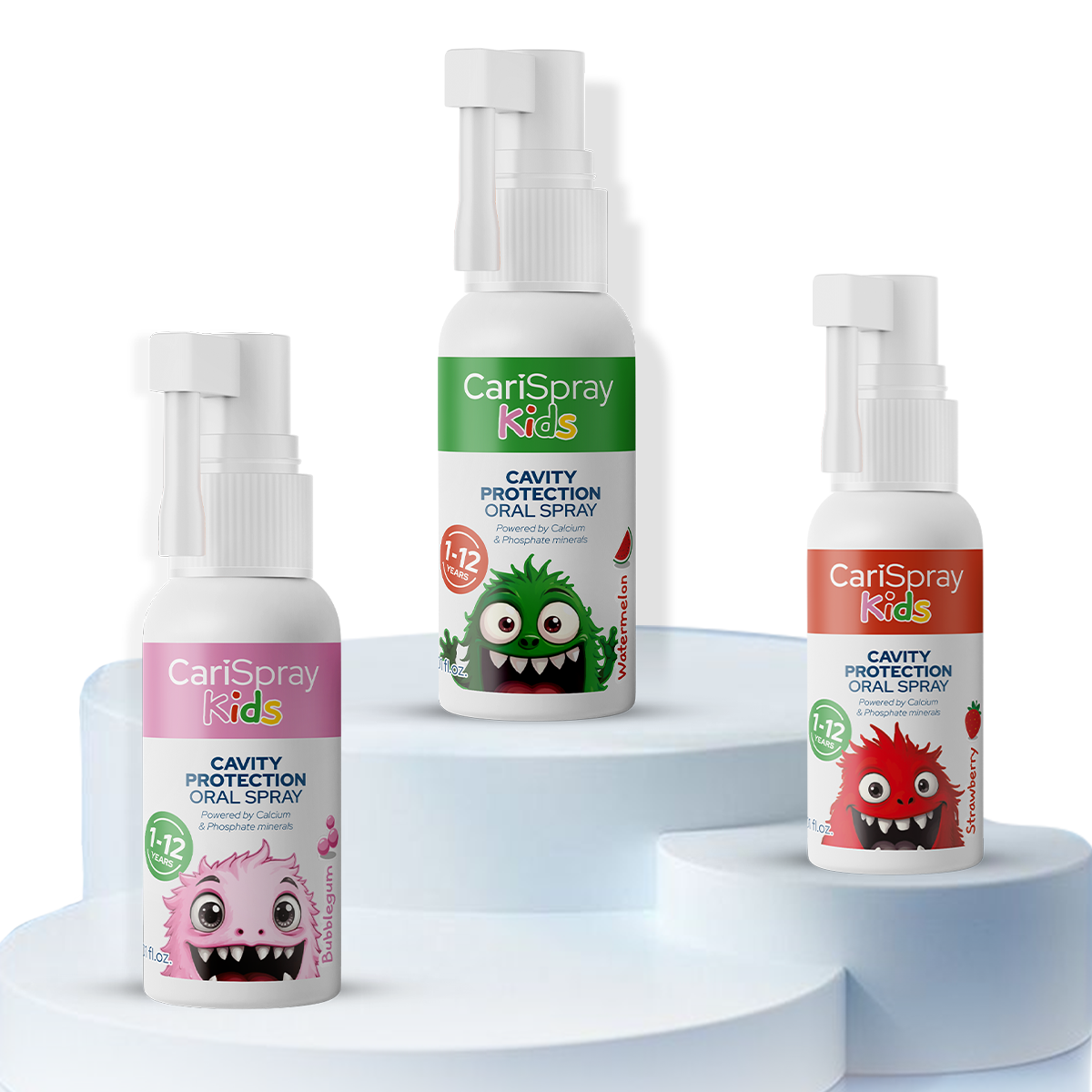 CariSpray Kids cavity prevention spray in watermelon bubblegum strawberry flavors